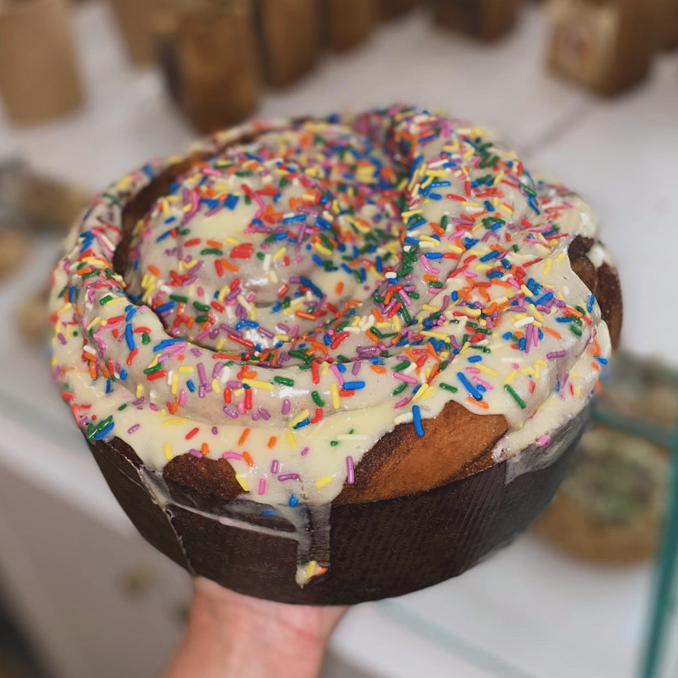 Giant Birthday Cinnamon Bun Cherans Bakery